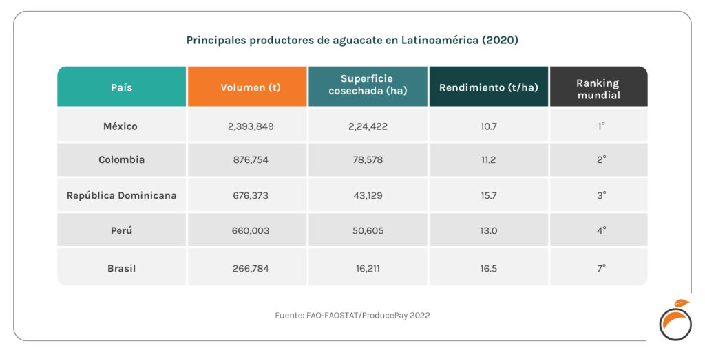 Principales productores de aguacate en Latinomáerica en 2020
